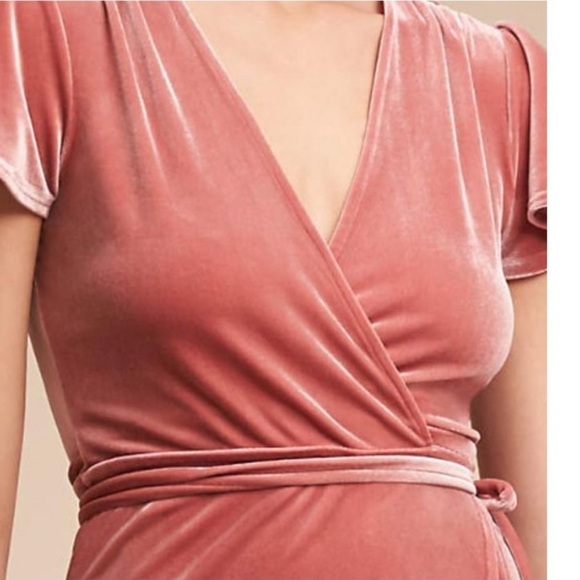 BHLDN by ANTHROPOLOGIE Dusty Rose Pink Velvet Thrive Wrap Midi Dress - Picture 14 of 16
